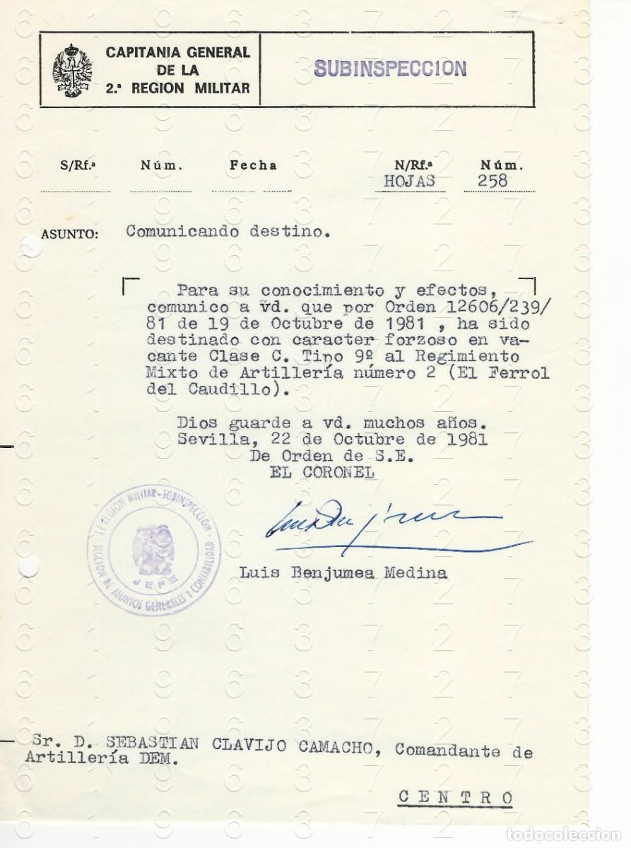 Militaria: CORONEL LUIS BENJUMEA MEDINA 1981 CARTA DESTINO M44