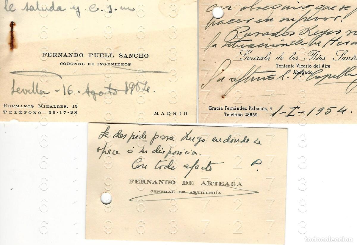 Militaria: GENERAL ARTEAGA CORONEL PUELL TENIENTE DE LOS RIOS 3 TARJETAS ANTIGUAS M46