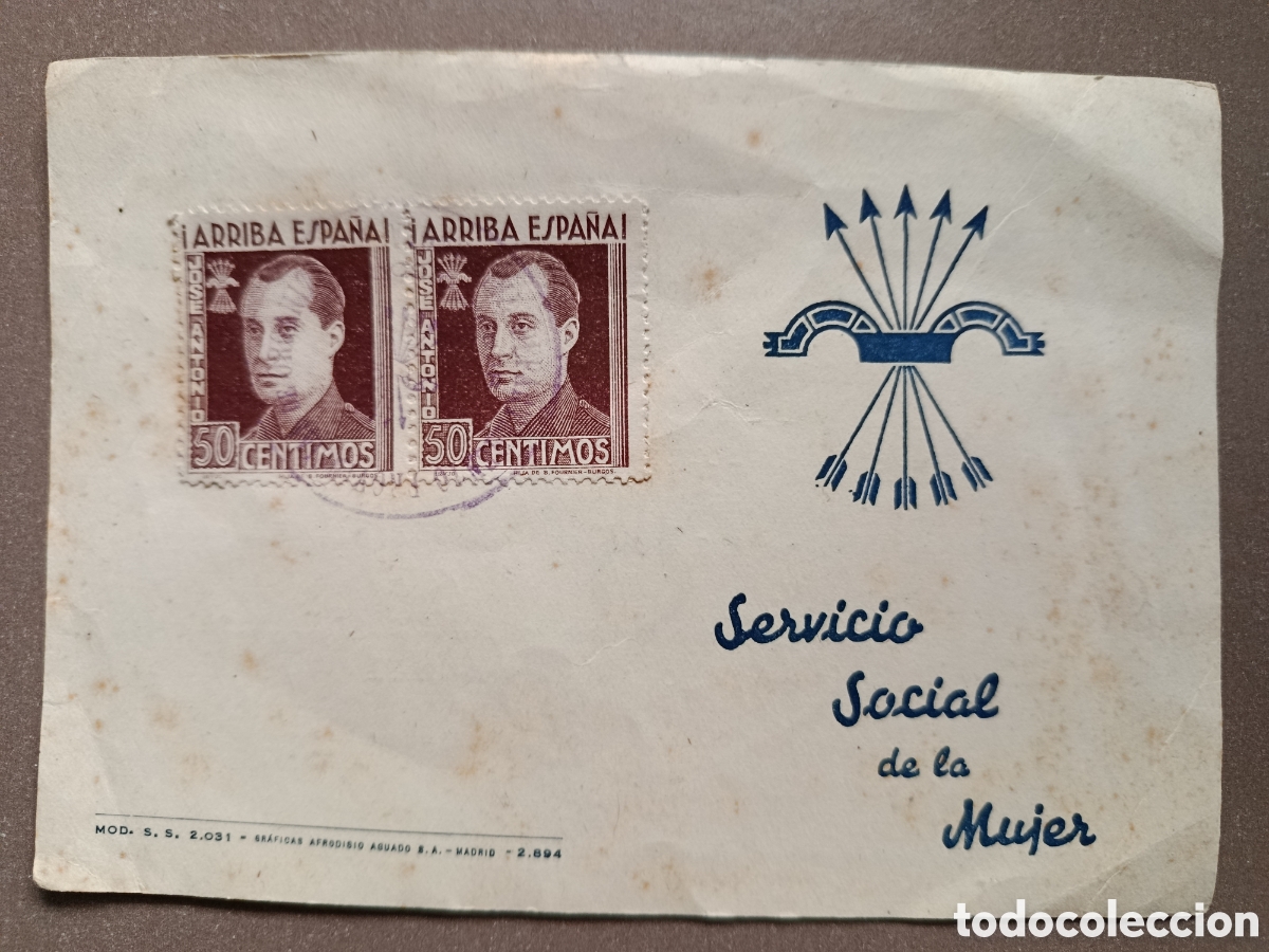 Militaria: CERTIFICADO CARTILLA DEL SERVICIO SOCIAL DE LA MUJER FALANGE JONS F.E.T. J.O.N.S.