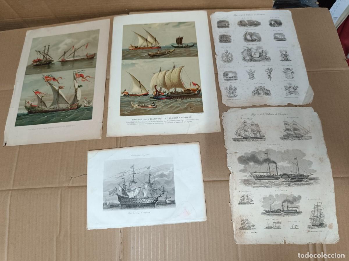 Military Antiques: LOTE DE 4 ANTIGUAS LAMINAS, SIGLO XIX - PPS XX , CON BARCOS, NAVIOS GUERRA ESPA&Ntilde;A, FENICIA, ROMA -M1