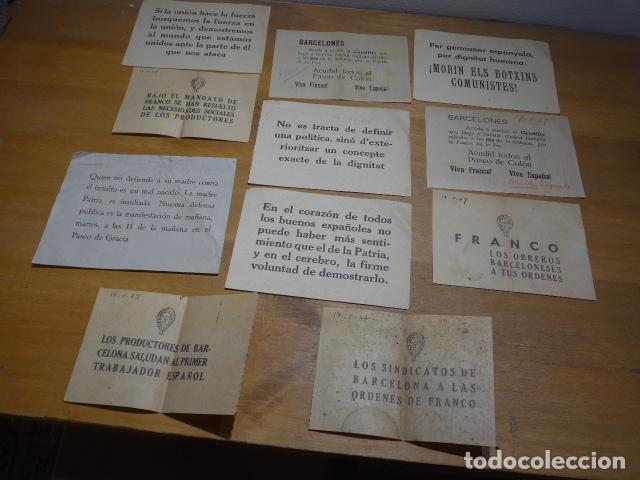 Militaria: Lote de 11 antiguas octavillas panfletos politicos franquistas de 1946-1947 manifestacion Barcelona