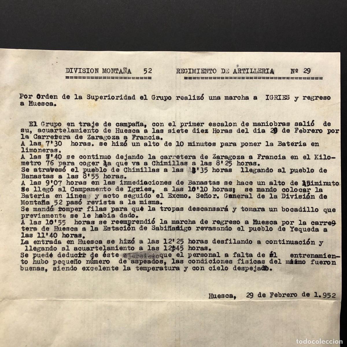 Militaria: REGIMIENTO ARTILLERIA DE MONTA&Ntilde;A NUM. 29 - HUESCA - DIVISION MONTA&Ntilde;A 52 - DOCUMENTO MILITAR / 534