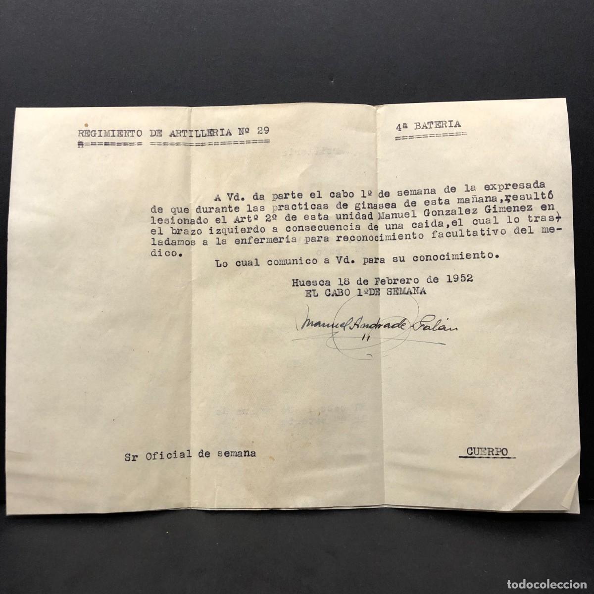 Militaria: CARTA DEL REGIMIENTO ARTILLERIA DE MONTA&Ntilde;A NUM. 29 - HUESCA -DOCUMENTACI&Oacute;N MILITAR / 551