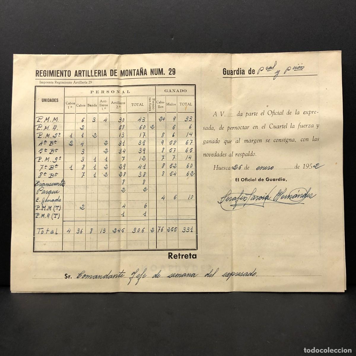 Militaria: REGIMIENTO ARTILLERIA DE MONTA&Ntilde;A NUM. 29 - HUESCA - DOCUMENTACI&Oacute;N MILITAR / 554