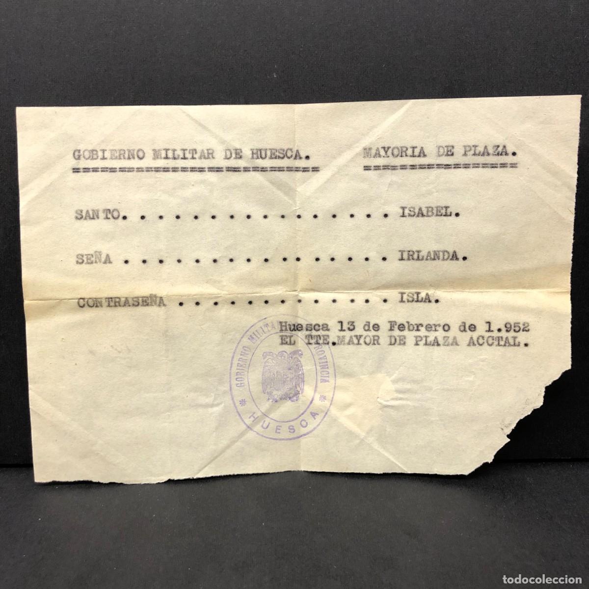 Militaria: GOBIERNO MILITAR DE HUESCA - TENIENTE MAYOR - 1952 - DOCUMENTACI&Oacute;N MILITAR / 560