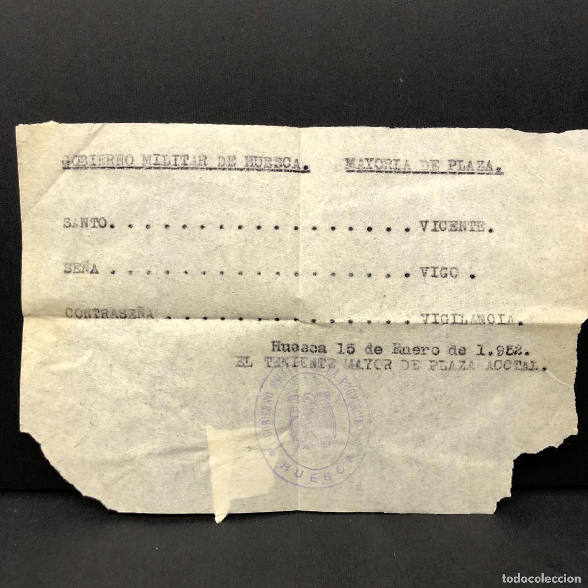 Militaria: GOBIERNO MILITAR DE HUESCA - TENIENTE MAYOR - 1952 - DOCUMENTACI&Oacute;N MILITAR / 562