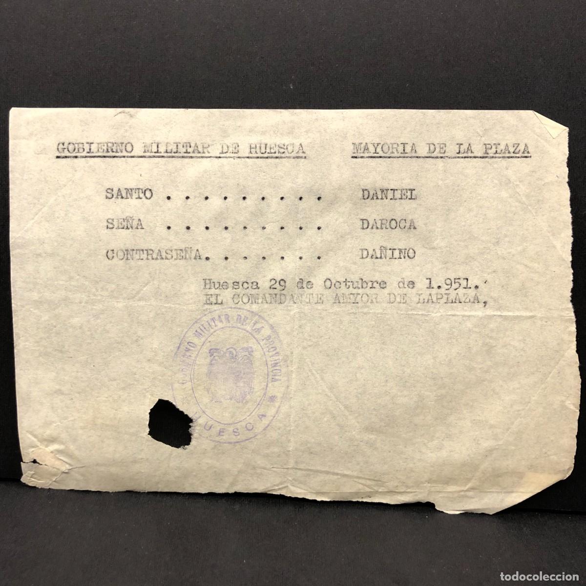 Militaria: GOBIERNO MILITAR DE HUESCA - COMANDANTE MAYOR - 1951 - DOCUMENTACI&Oacute;N MILITAR / 565