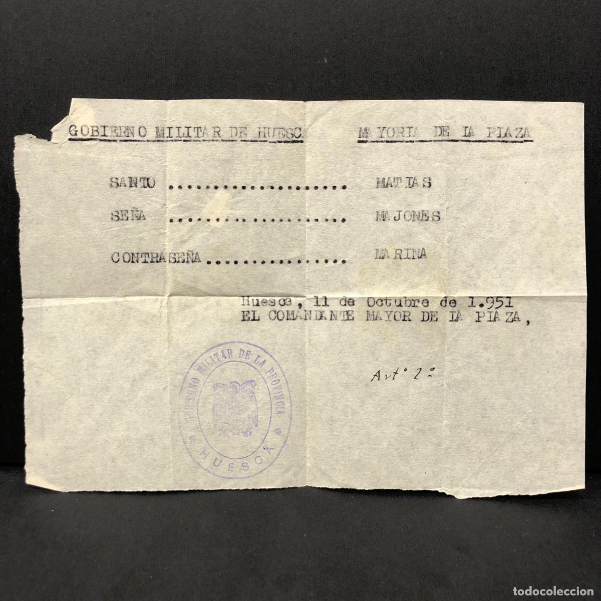 Militaria: GOBIERNO MILITAR DE HUESCA - COMANDANTE MAYOR - 1951 - DOCUMENTACI&Oacute;N MILITAR / 570