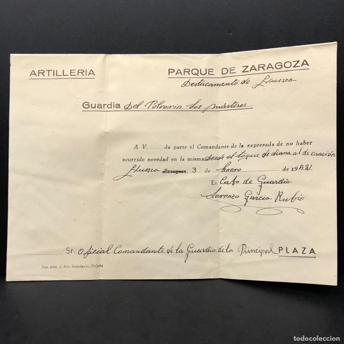 Militaria: ARTILLERIA - PARQUE DE ZARAGOZA - DESTACAMENTO DE HUESCA - GUARDIA POLVOR&Iacute;N LOS M&Aacute;RTIRES / 575