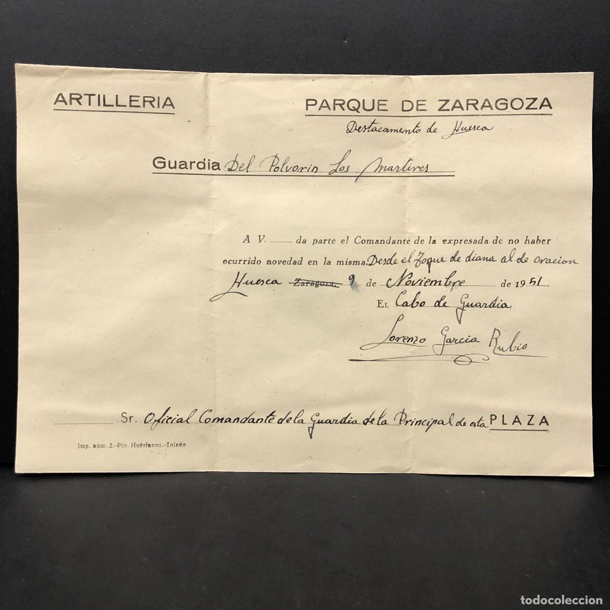Militaria: ARTILLERIA - PARQUE DE ZARAGOZA - DESTACAMENTO DE HUESCA - GUARDIA POLVOR&Iacute;N LOS M&Aacute;RTIRES / 577