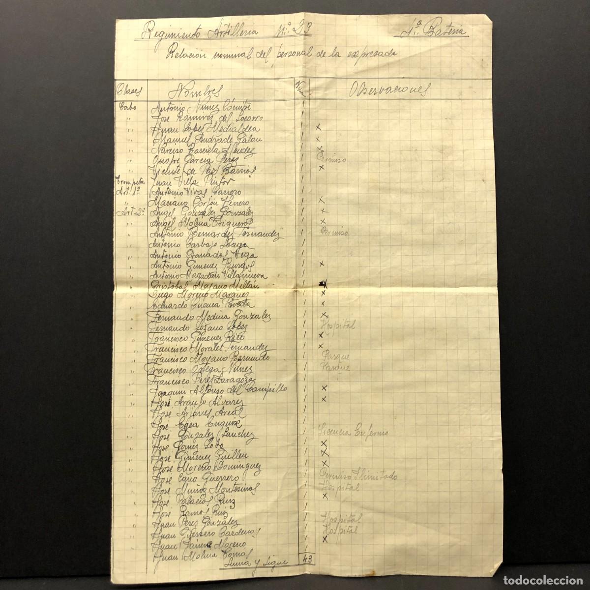 Militaria: REGIMIENTO ARTILLERIA DE MONTA&Ntilde;A NUM. 29 - HUESCA - RELACI&Oacute;N NOMINAL SOLDADOS / 602