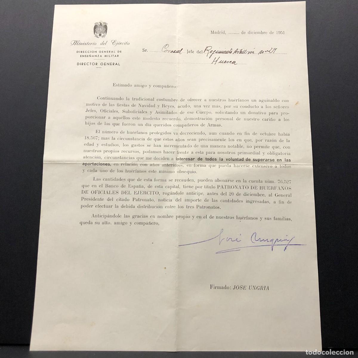 Militaria: REGIMIENTO ARTILLERIA DE MONTA&Ntilde;A NUM. 29 - HUESCA - CARTA DEL MINISTERIO DEL EJ&Eacute;RCITO / 603