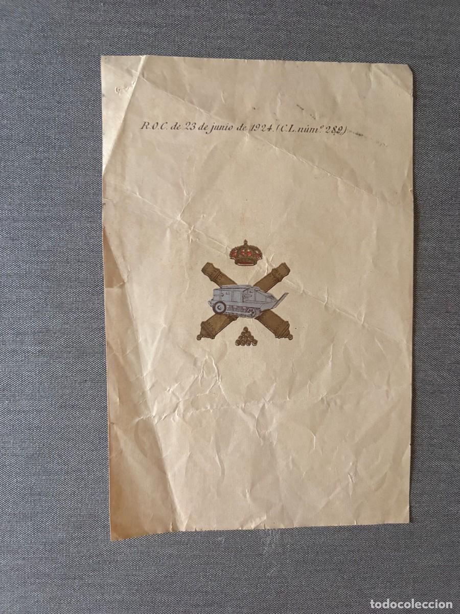 Militaria: LAMINA DISTINTIVO COMPA&Ntilde;IA DE CARROS DE ASALTO DE ARTILLERIA. R.O.C. 23 JUNIO 1924 (C.L. 289)