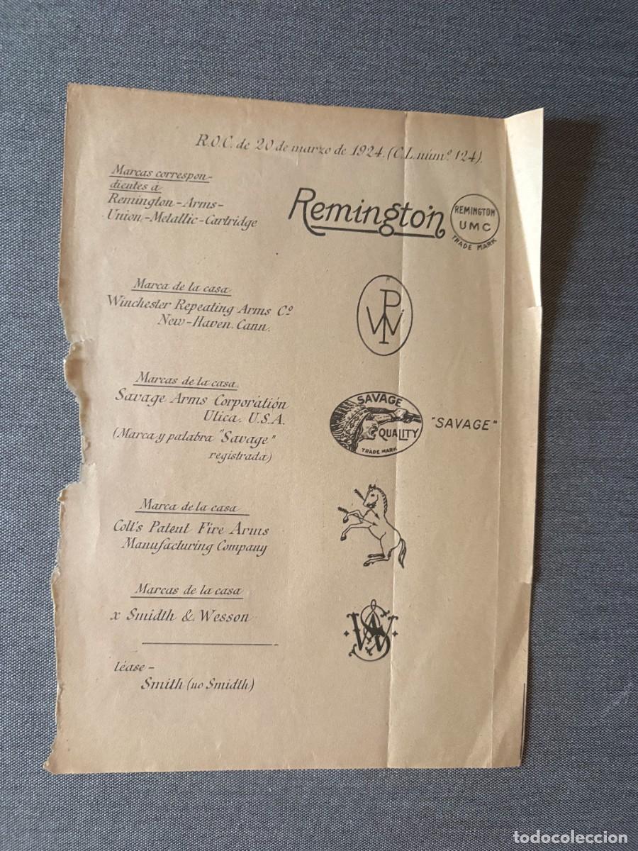 Militaria: LAMINA MARCAS PARA ARMAS . R.O.C. 20 MARZO 1924 (C.L. 235) ESPA&Ntilde;A