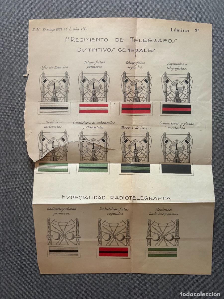 Militaria: LAMINA DISTINTIVOS GENERALES 1ER REGIMIENTO DE TELEGRAFOS . R.O.C. 16 MAYO 1921 (C.L. 184) ESPA&Ntilde;A