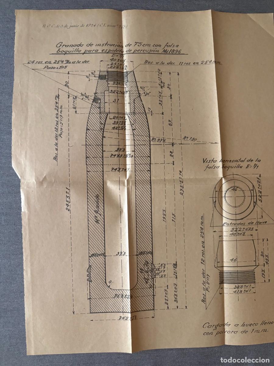 Militaria: LAMINA GRANADA DE INSTRUCCION CA&Ntilde;ON DE 7,5 CM R.O.C. 5 JUNIO 1924 (C.L. 265) ESPA&Ntilde;A