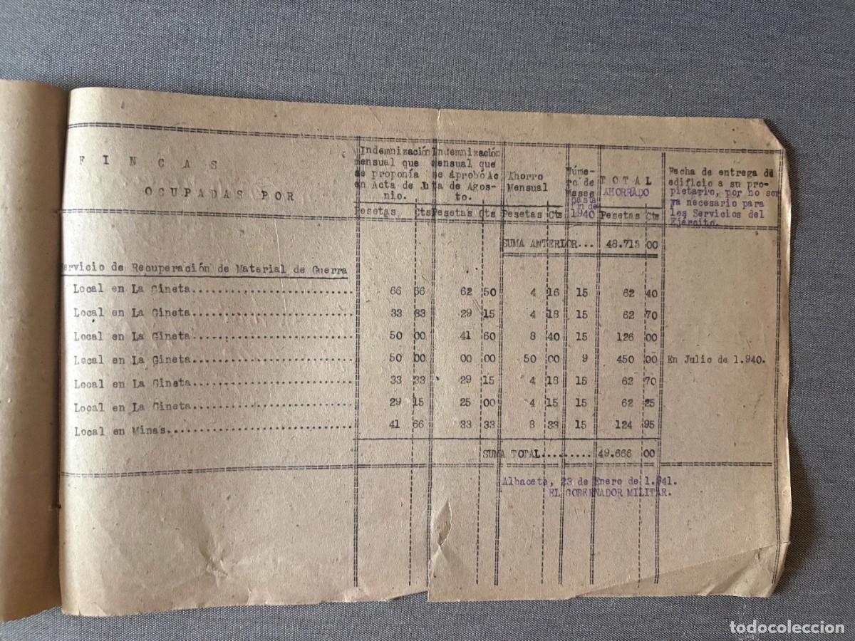 Militaria: GOBIERNO MILITAR ALBACETE. RELACION EDIFICIOS OCUPADOS EN SERVICIOS DEL EJERCITO DEVUELTOS EN 1940. - Foto 3