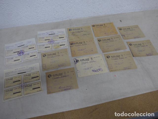 Militaria: Lote de 13 antiguos recibos ficha azul de Auxilio social de Falange, San Agustin (Teruel) y Valencia