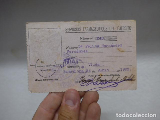 Militaria: Antiguo carnet de 1933 de los Servicios Farmaceuticos del Ejercito, original
