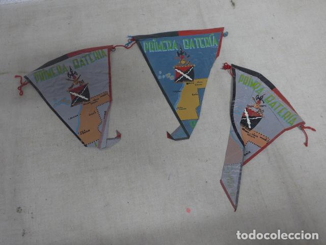 Militaria: Lote de 3 antiguos banderin de la Primera Bateria de la Legion en el Sahara Ifni, originales.