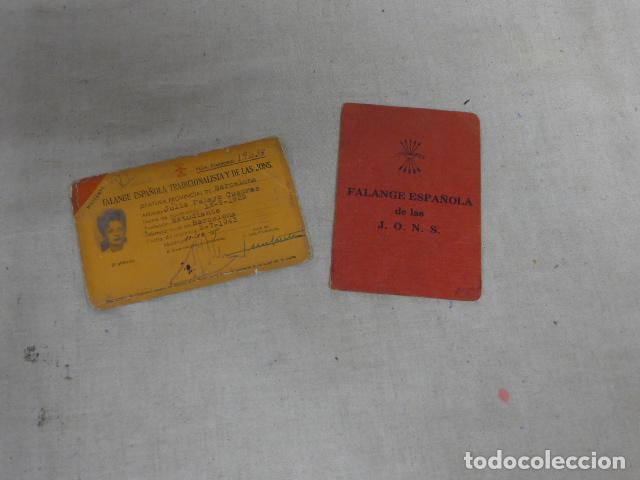 Militaria: Lote 2 antiguos carnet de Falange de estudiantes, originales.