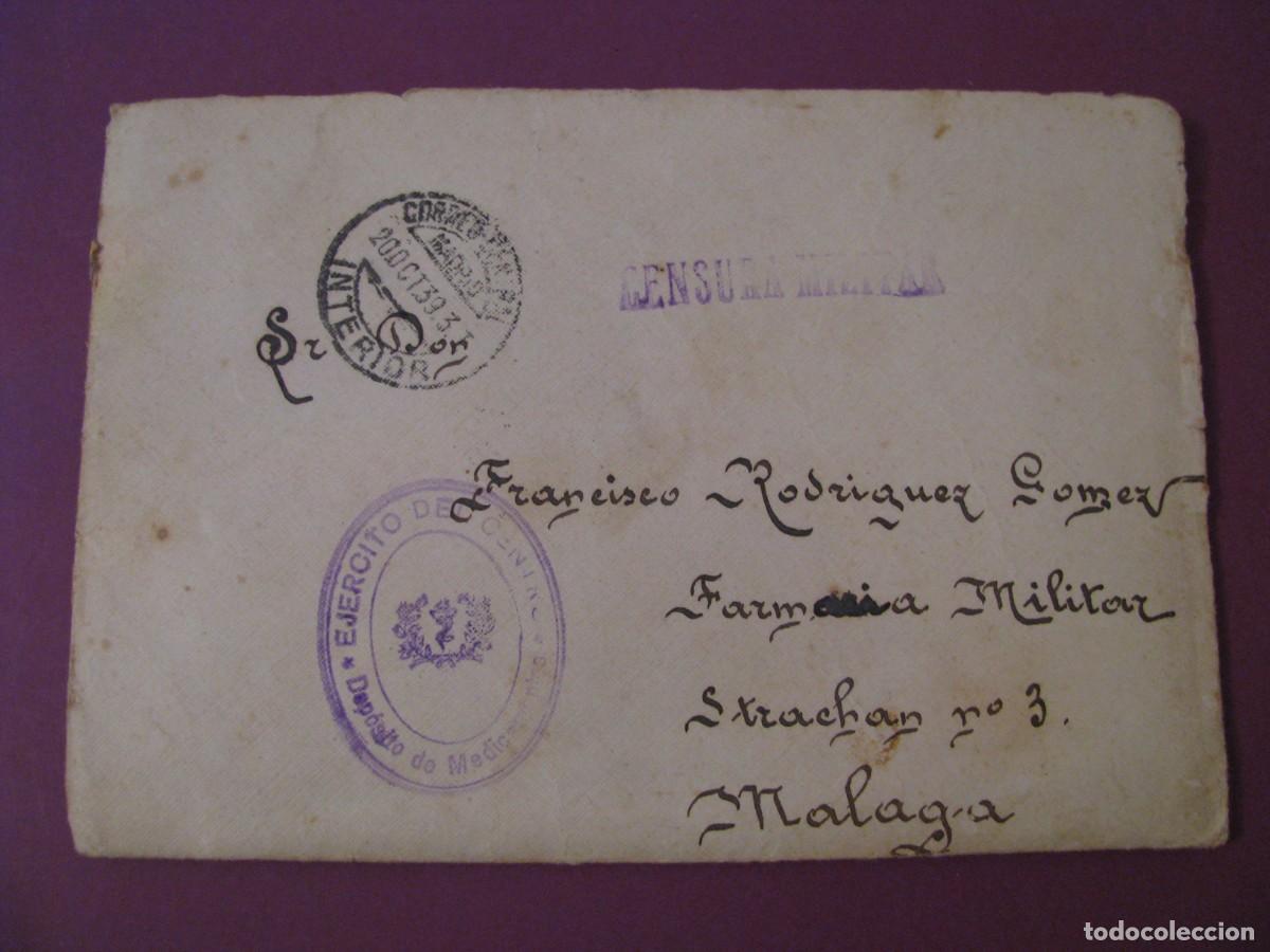Militaria: CARTA DE LABORATORIO Y PARQUE CENTRAL DE FARMACIA MILITAR DE MADRID A MALAGA. OCTUBRE 1939. CENSURA.