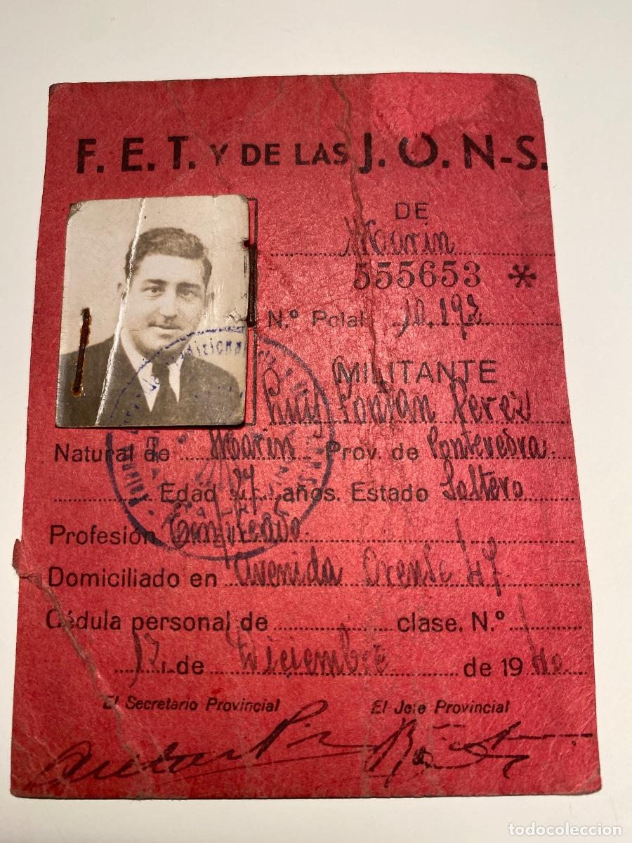 Militaria: Marin. Pontevedra. Carnet militante de Falange y de las J.O.N.S.