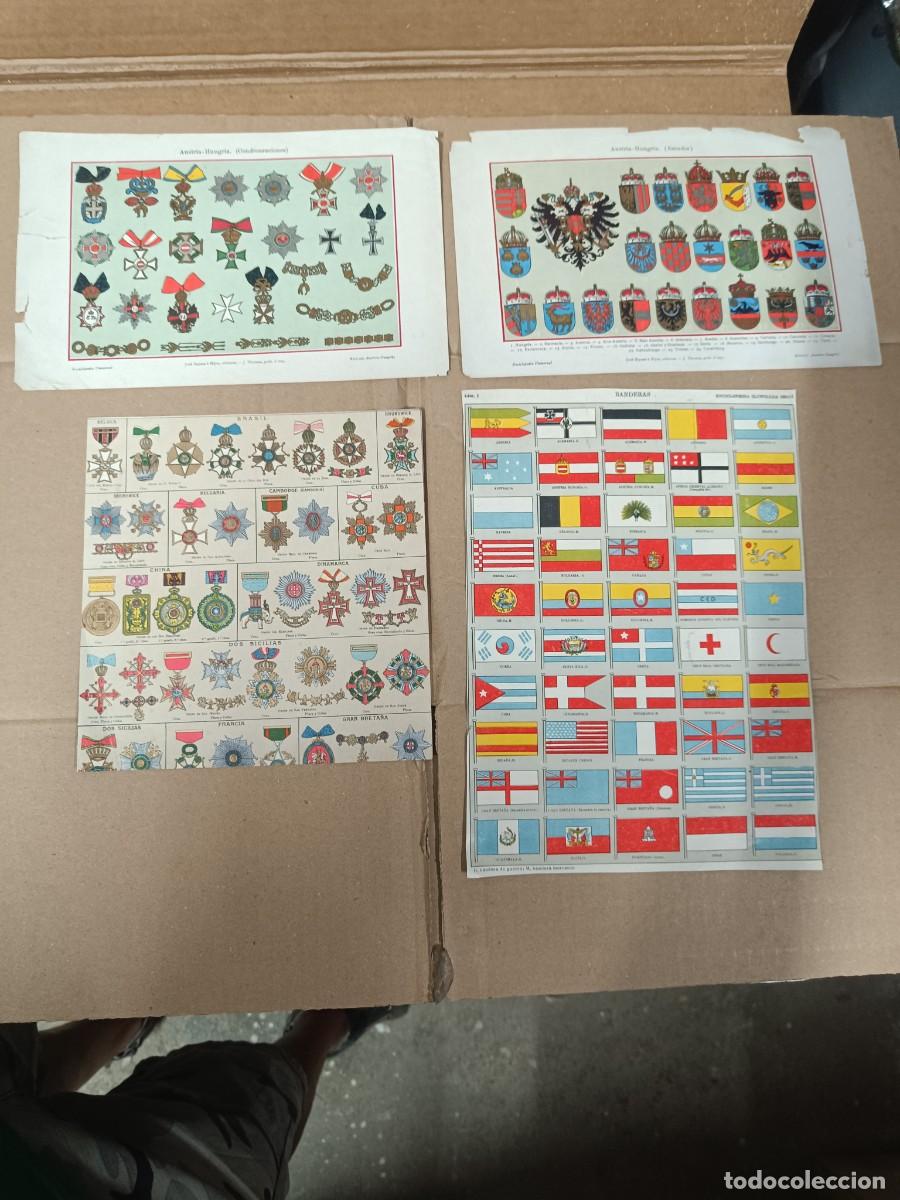Militaria: LOTE 4 ANTIGUAS LAMINAS CON BANDERAS ESCUDOS MEDALLAS MILITARES DE FINAL XIX - PPS S. XX -P28