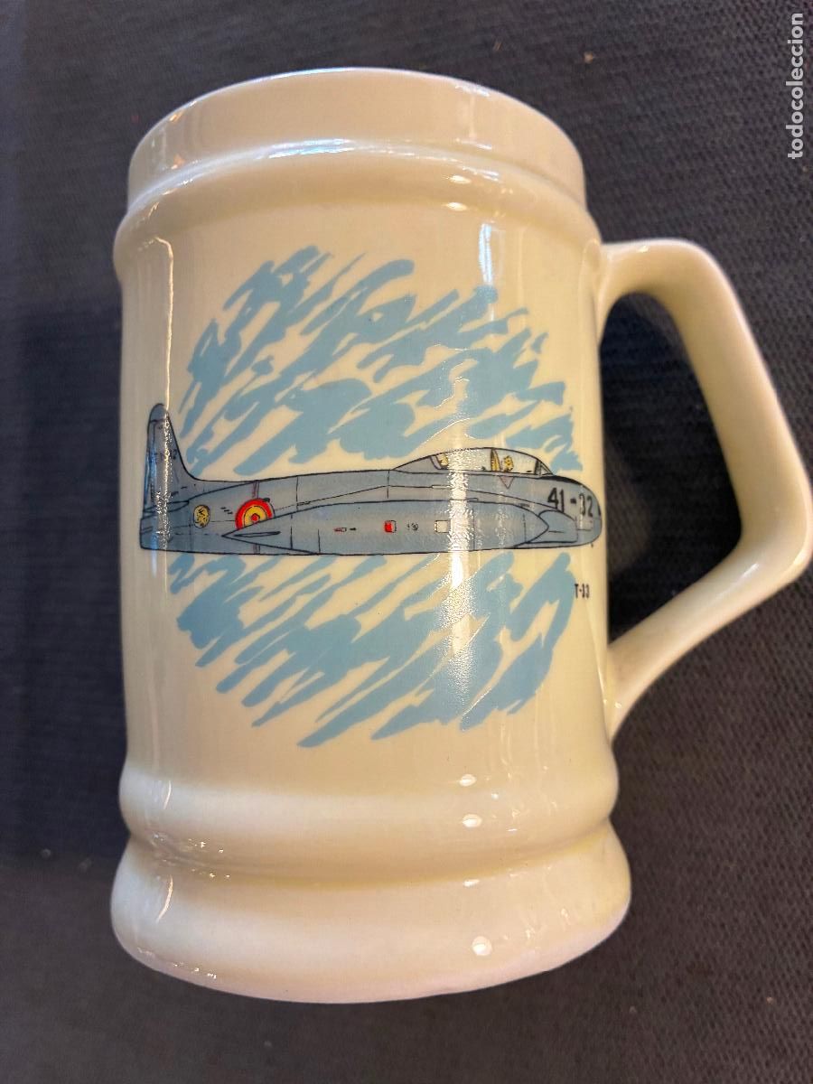 Militaria: Jarra ej&eacute;rcito del aire avion militar Lockheed T 33 41 32 cer&aacute;micas Maribel Cartagena 9x13 cm