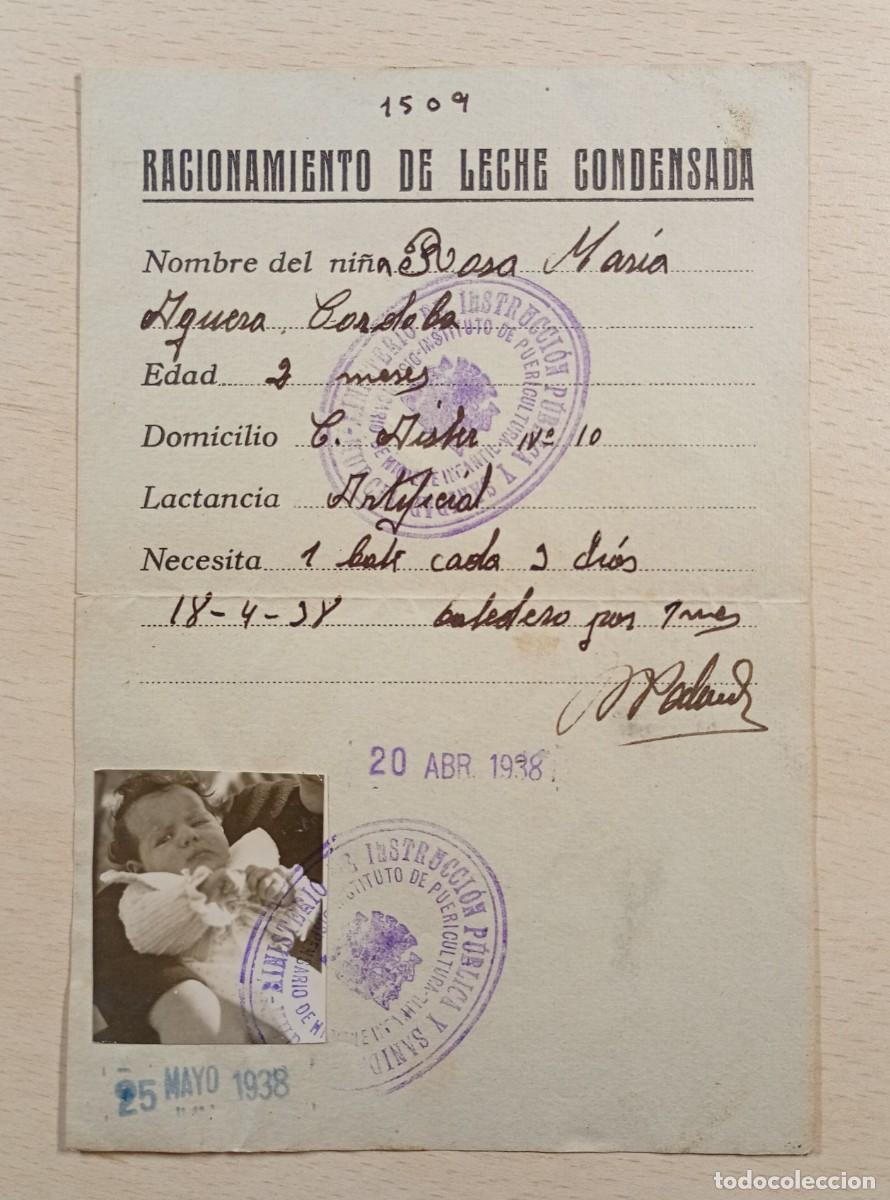 Militaria: MURCIA. TARJETA DE RACIONAMIENTO LECHE CONDENSADA. 1938. GUERRA CIVIL.