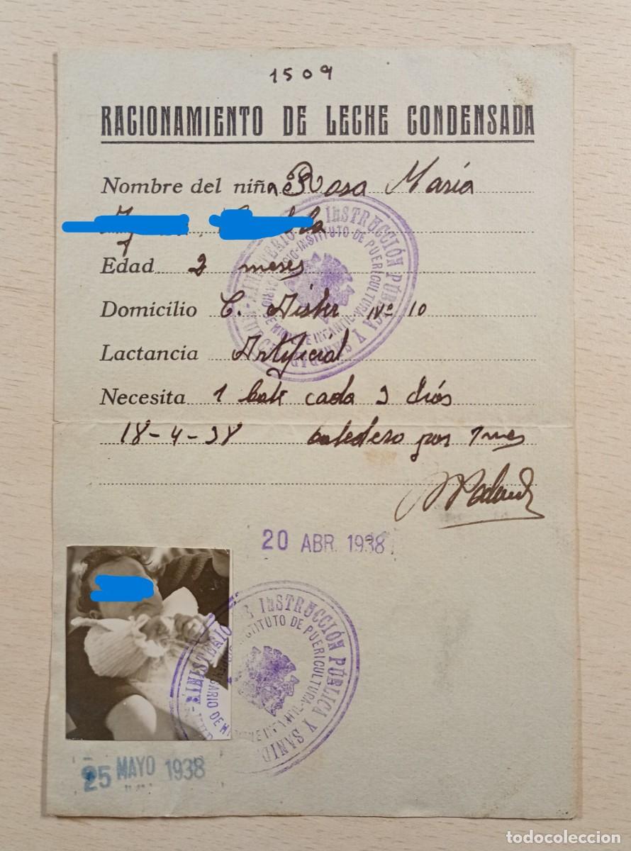 Militaria: MURCIA. TARJETA DE RACIONAMIENTO LECHE CONDENSADA PARA UN BEB&Eacute;. 1938. GUERRA CIVIL.