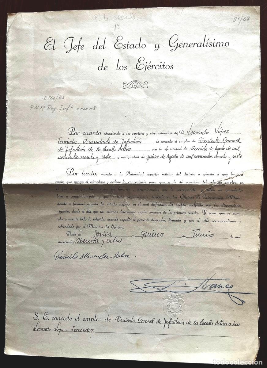 Militaria: Antigua concesi&oacute;n para el empleo de TENIENTE CORONEL de infanteria de la Escala Activa, fechada el 1