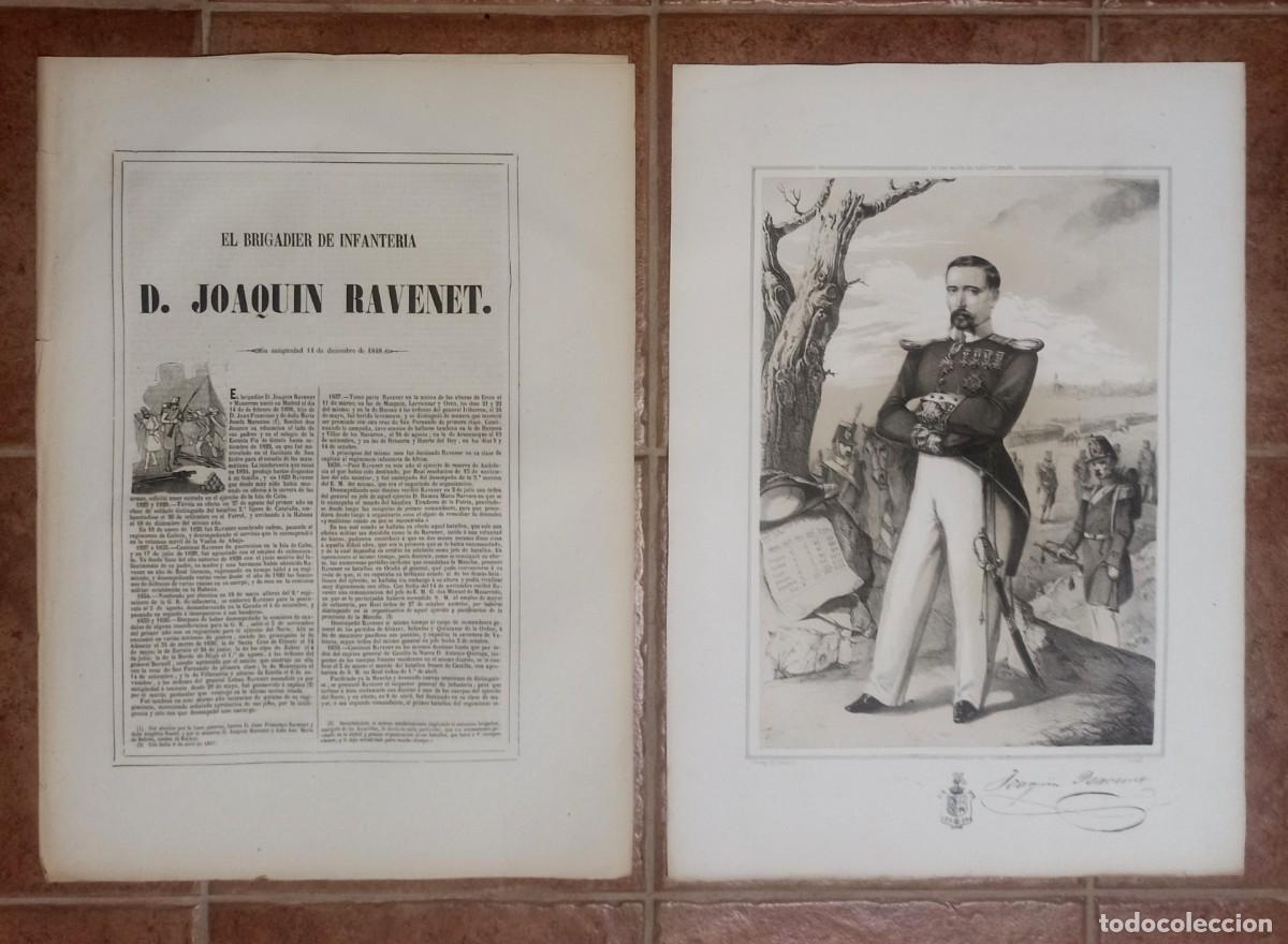 Militaria: EL BRIGADIER DE INFANTERIA DON JOAQUIN RAVENET (n. Madrid 1808) Litograf&iacute;a y Biograf&iacute;a