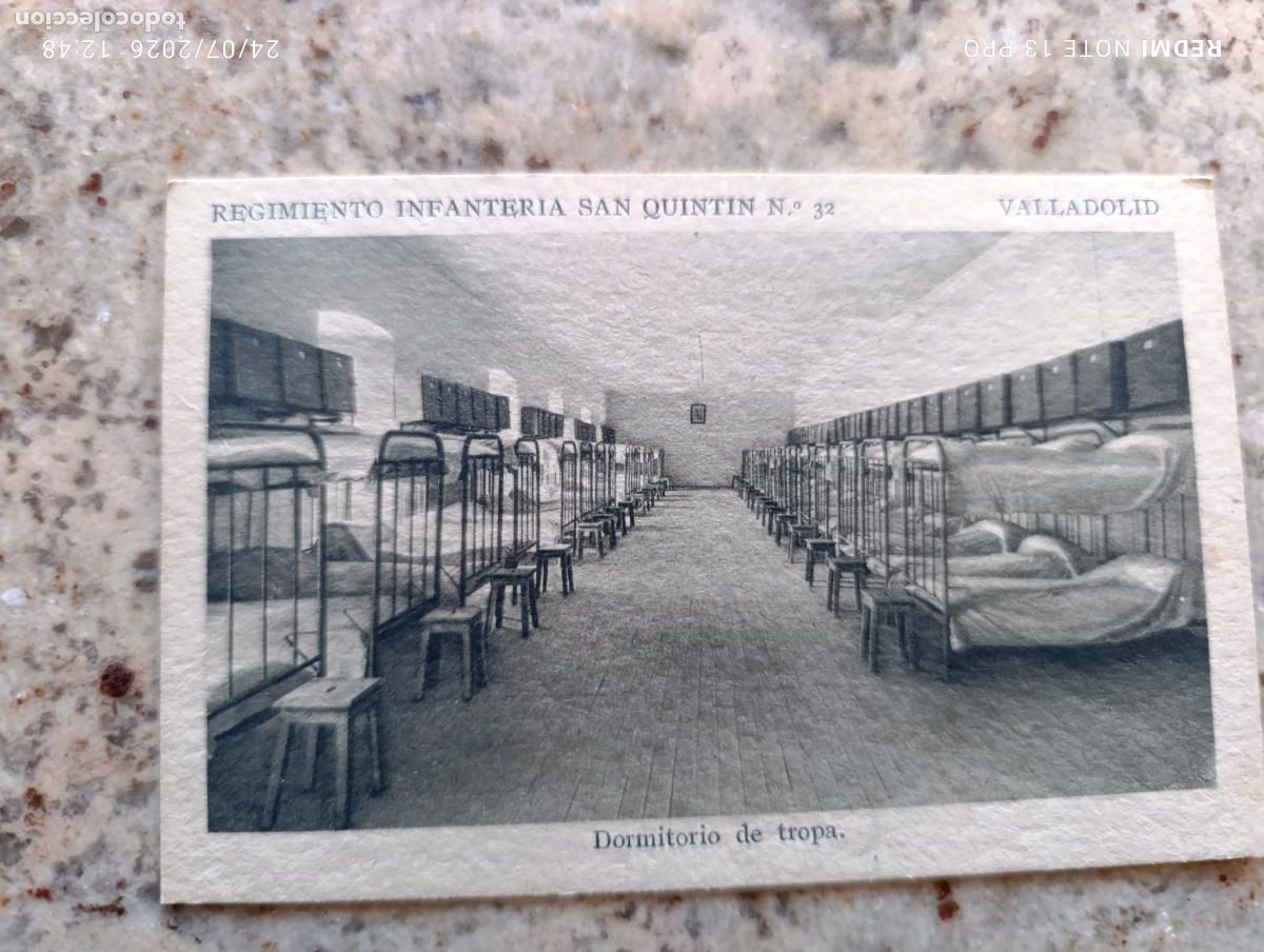 Militaria: ANTIGUA POSTALE REGIMIENTO DE INFANTERIA SAN QUINTIN 32. VALLADOLID.DORMITORIO TROPA.