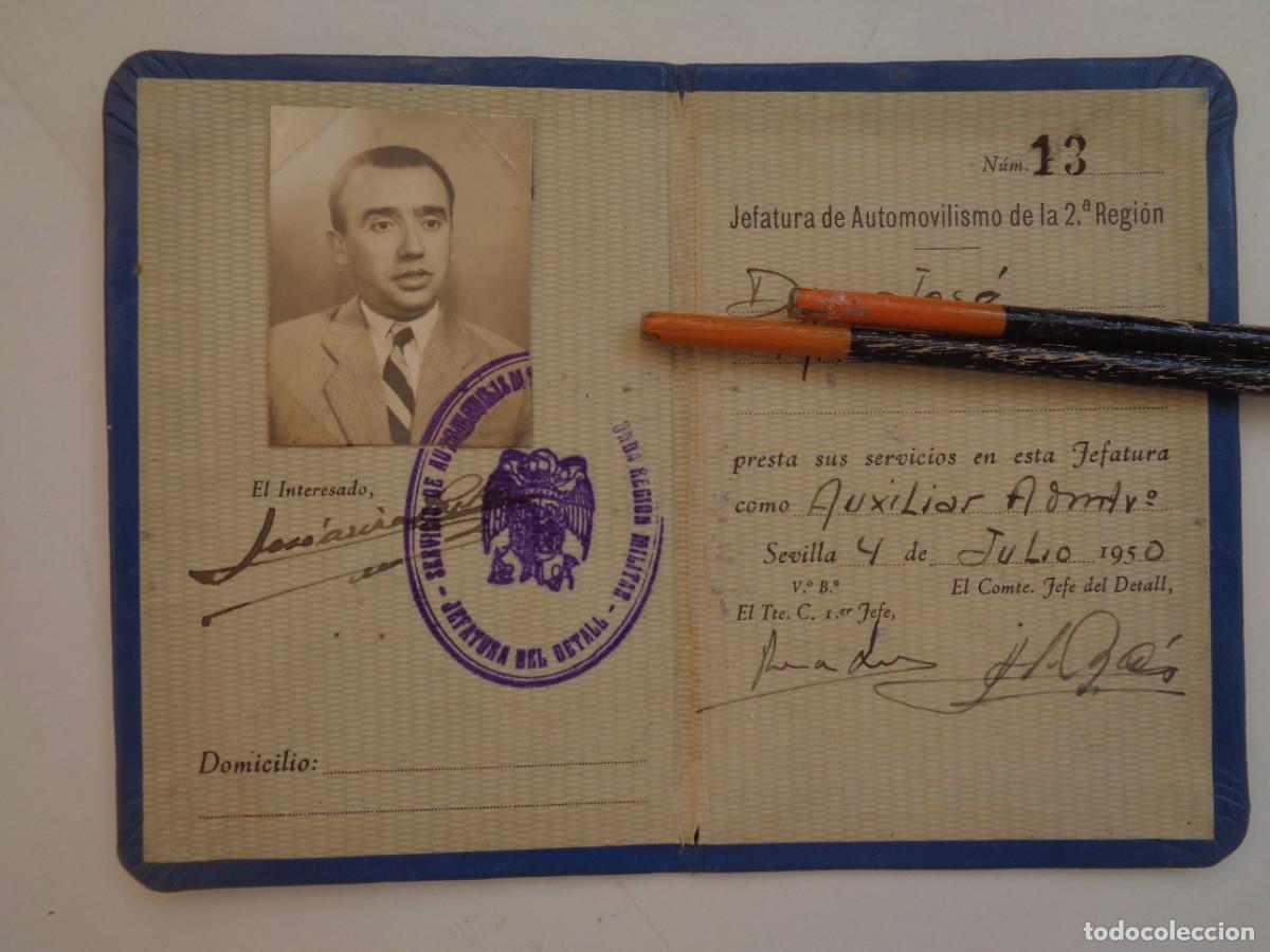 Militaria: SERVICIO DE AUTOMOVILISMO DE LA 2&ordf; REGION MILITAR . CARNET TRABAJADOR. SEVILLA, 1950