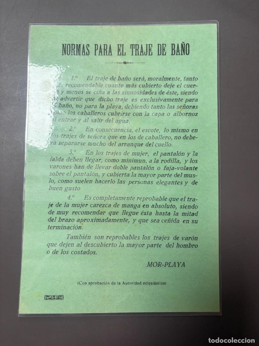 Militaria: CARTEL ORIGINAL PLASTIFICADO PEQUE&Ntilde;O DE NORMAS PARA EL TRAJE DE BA&Ntilde;O. POSTGUERRA.