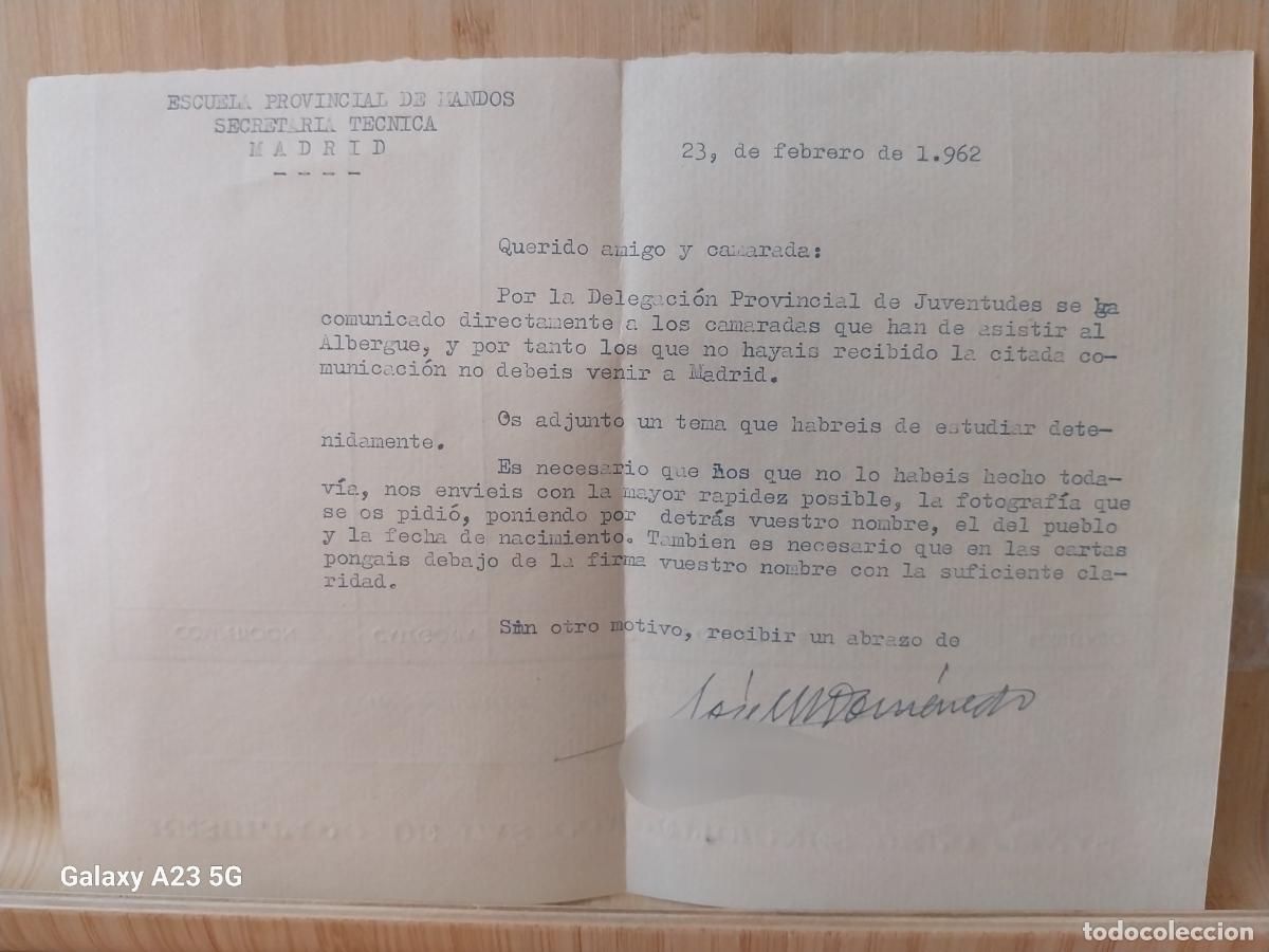 Militaria: OJE JEFE GRUPO CENTURIA ESCUELA DE MANDOS MEDIO FOLIO CONFIRMACION ASISTENCIA ALBERGUE FEBRERO 1962