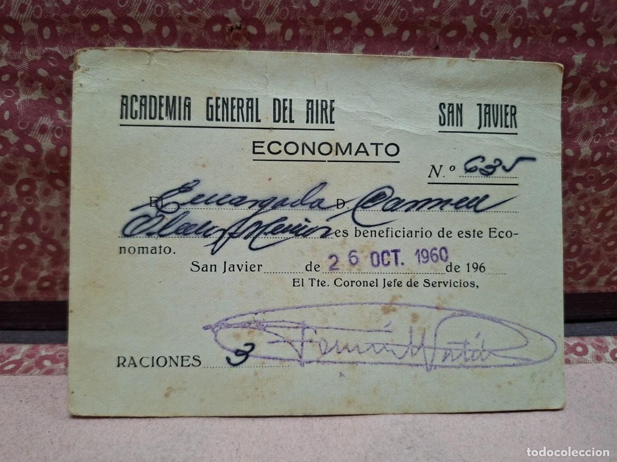 Militaria: ANTIGUA TARJETA ECONOMATO MILITAR ACADEMIA GENERAL DEL AIRE AVIACION SAN JAVIER MAR MENOR MURCIA