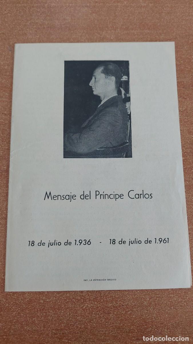 Militaria: Documento carlista Mensaje Pr&iacute;ncipe Carlos 1961