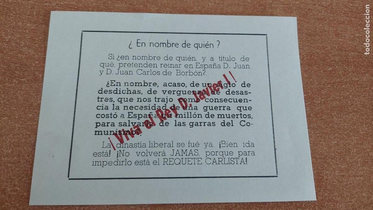 Militaria: Documento pasquin carlista viva Rey Don Javier