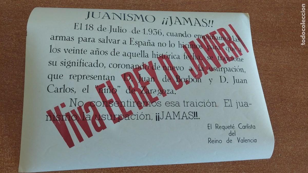 Military Antiques: Documento pasquin carlista viva el rey Don Javier
