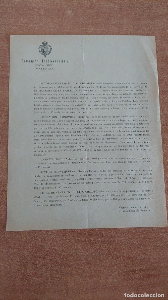 Militaria: Documento pasquin carlista Comuni&oacute;n tradicionalista Valencia