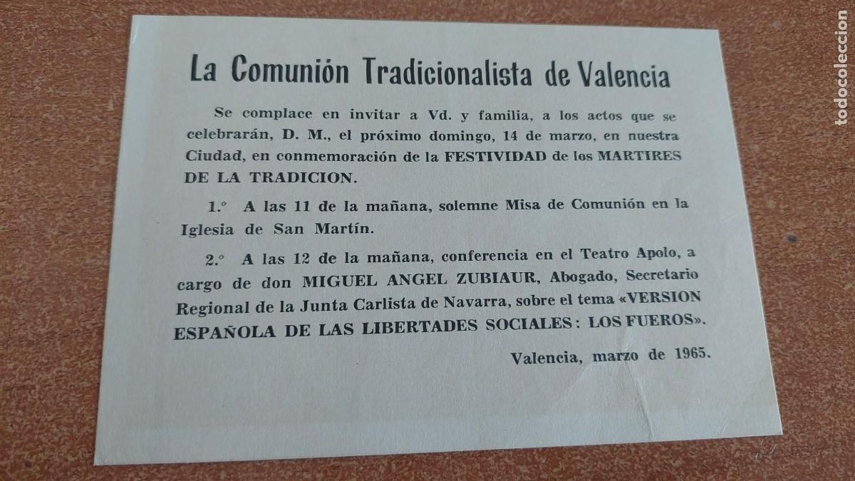 Military Antiques: Documento pasquin carlista Valencia 1965