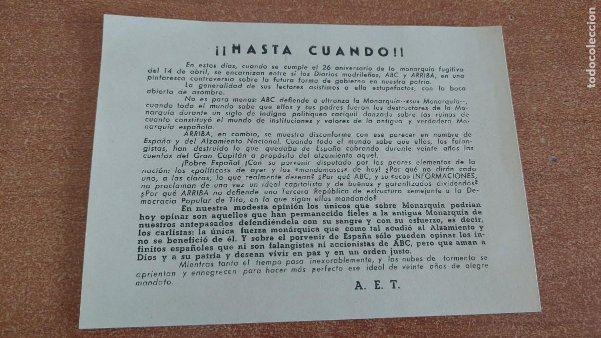 Military Antiques: Documento pasquin carlista Hasta cuando