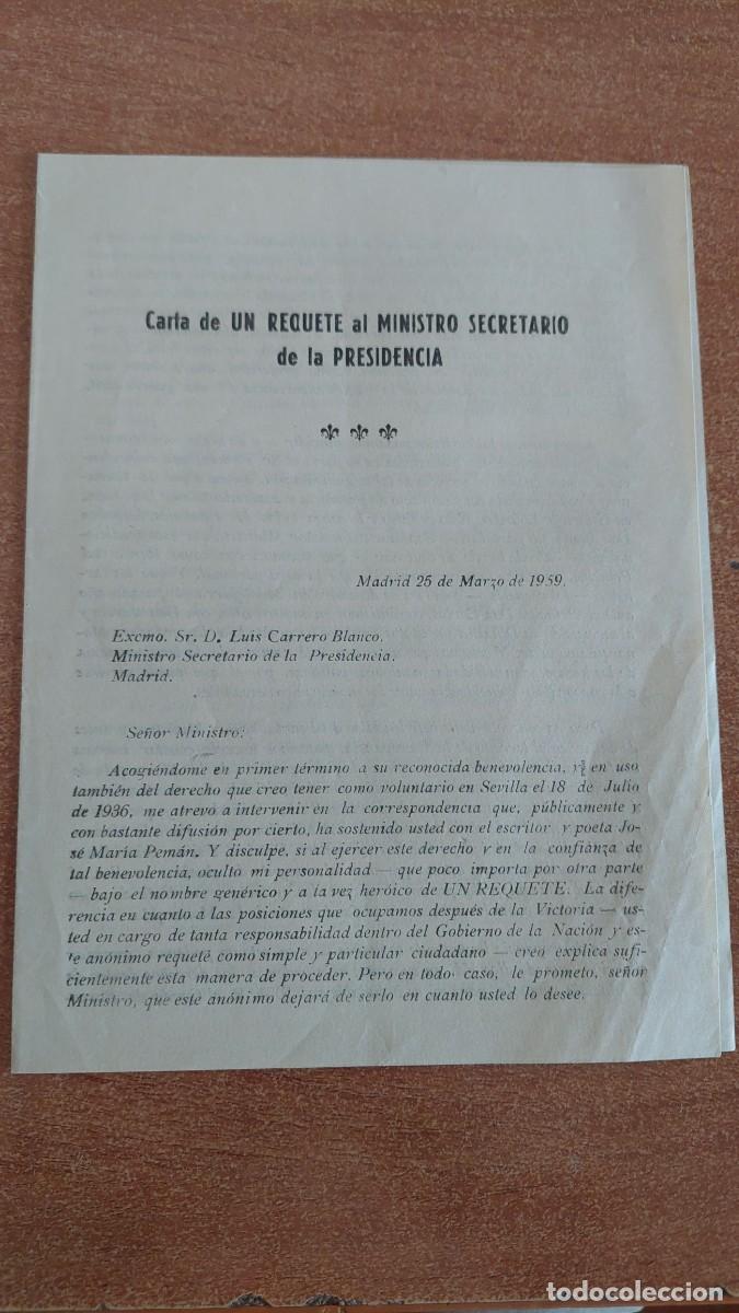 Militaria: Documento pasquin carlista carta Requetebi&eacute;n a ministro 1959