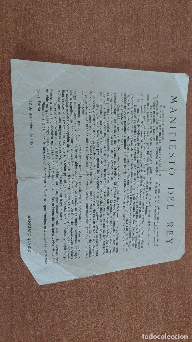 Militaria: Documento pasquin carlista manifiesto del Rey 1957