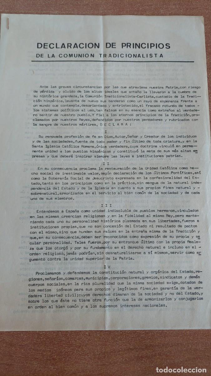 Militaria: Documento pasquin carlista declaraci&oacute;n de principios