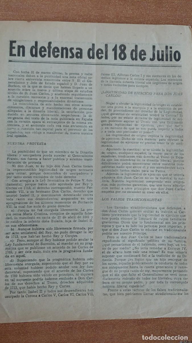 Militaria: Documento pasquin carlista en defensa del 18 julio