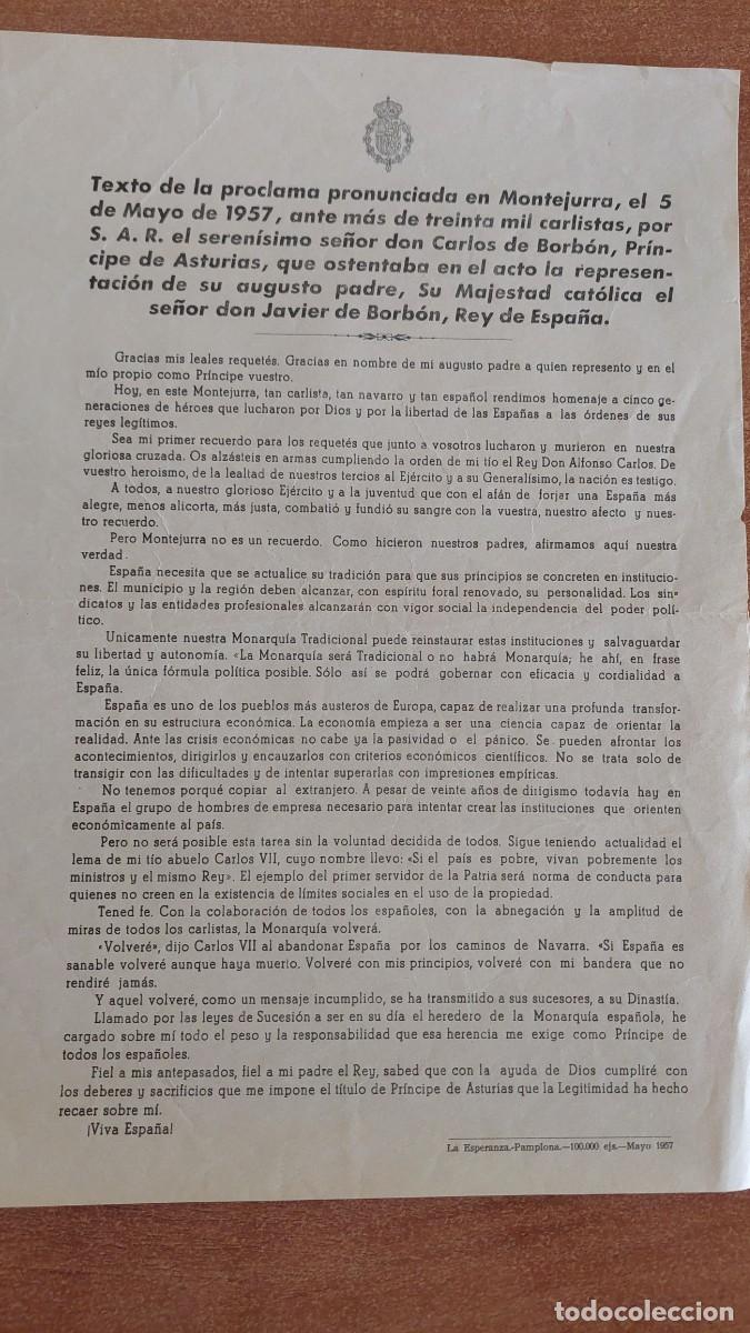 Militaria: Documento pasquin carlista texto proclama Montejurra 1957