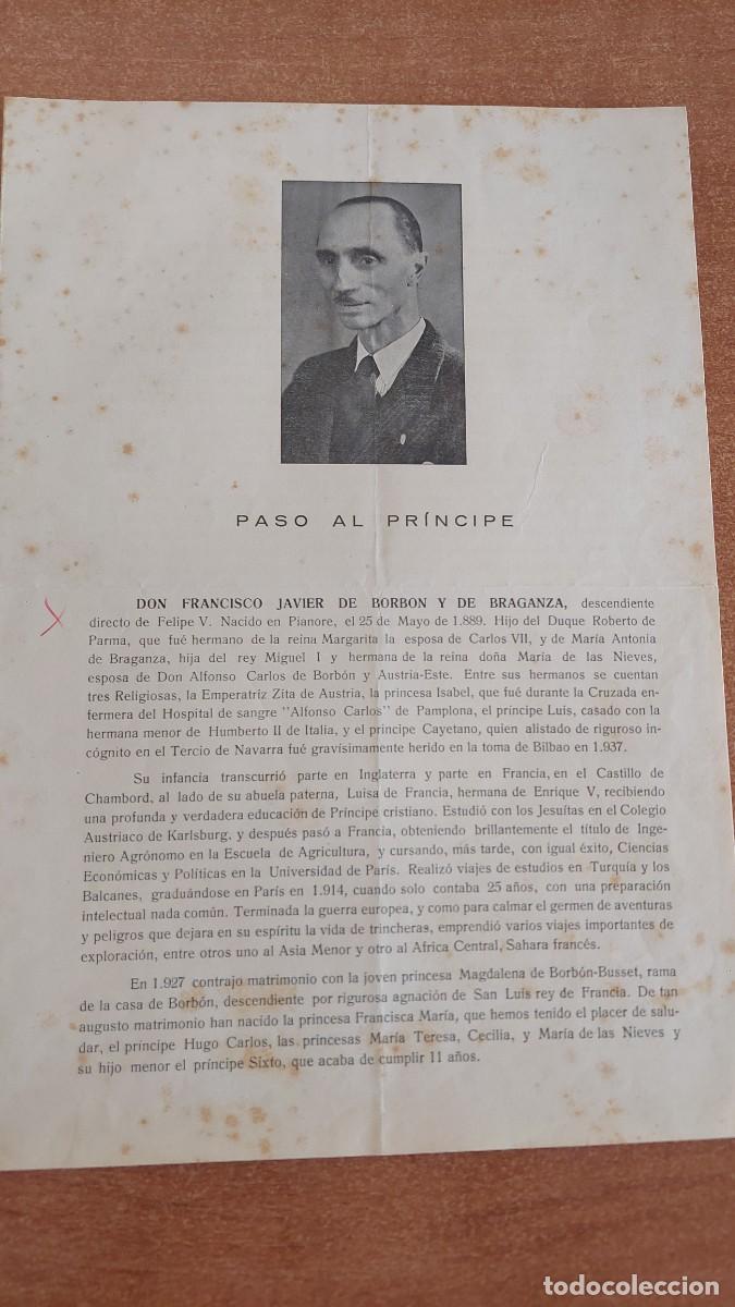 Militaria: Documento pasquin carlista Paso al pr&iacute;ncipe 1951